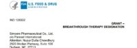 Breakthrough Therapy designation for Sanbexin sublingual tablets granted by the United States Food and Drug Administration