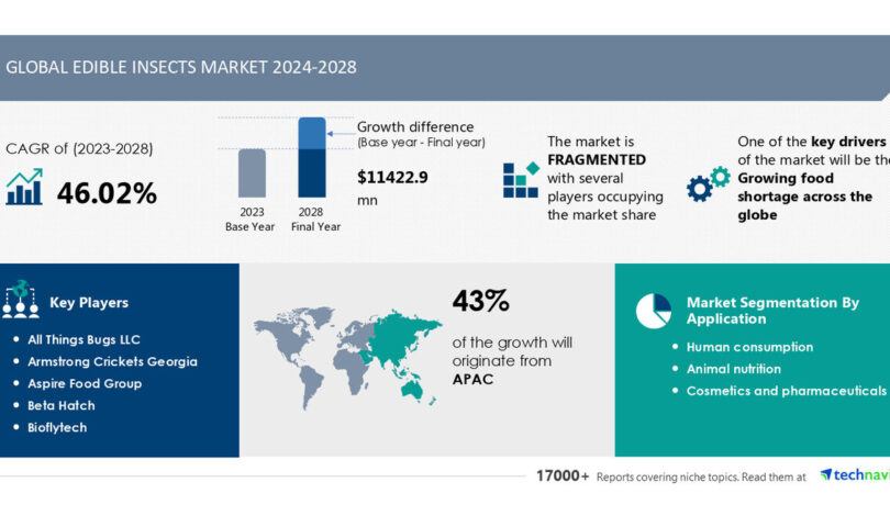 The fit to be eaten bugs marketplace is projected to develop through USD 11.42 Billion from 2024-2028, with AI using marketplace evolution and world meals shortages boosting call for