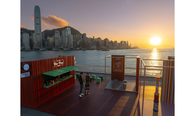 Hong Kong Shopping Mall Harbour City and British Design Company Paul Smith collaborate to launch the First Bar Paul in Asia and the Signature Stripe-themed Installation by Victoria Harbour