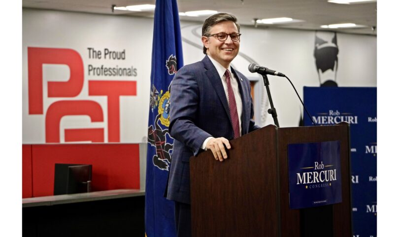 U.S. House of Representatives Speaker Mike Johnson, Candidate Rob Mercuri Visit PGT Trucking