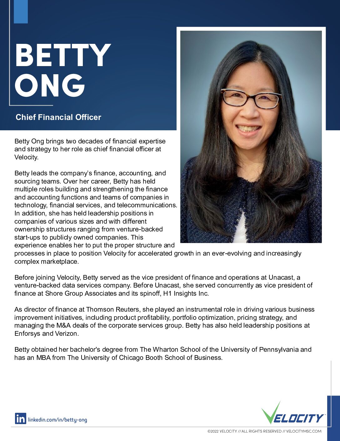 Velocity MSC Shares its Chief Finance Officer, Betty Ong, Named Top Technology CFO of 2024