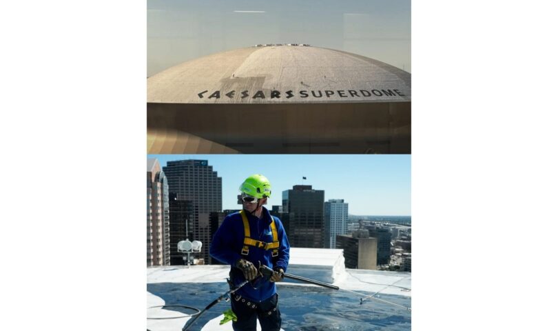 Rolling Suds Local Franchisees Tackle Power Washing the Ceasar’s Superdome Ahead of the Big Game